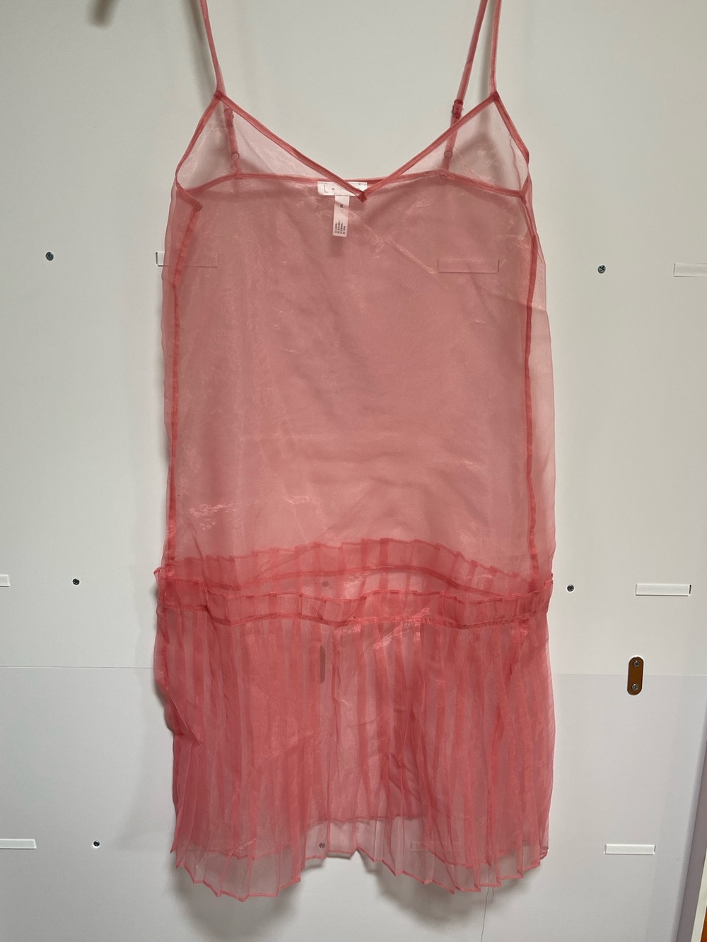 Leith Sheer Spaghetti-Strap Slip Dress in Coral Pink